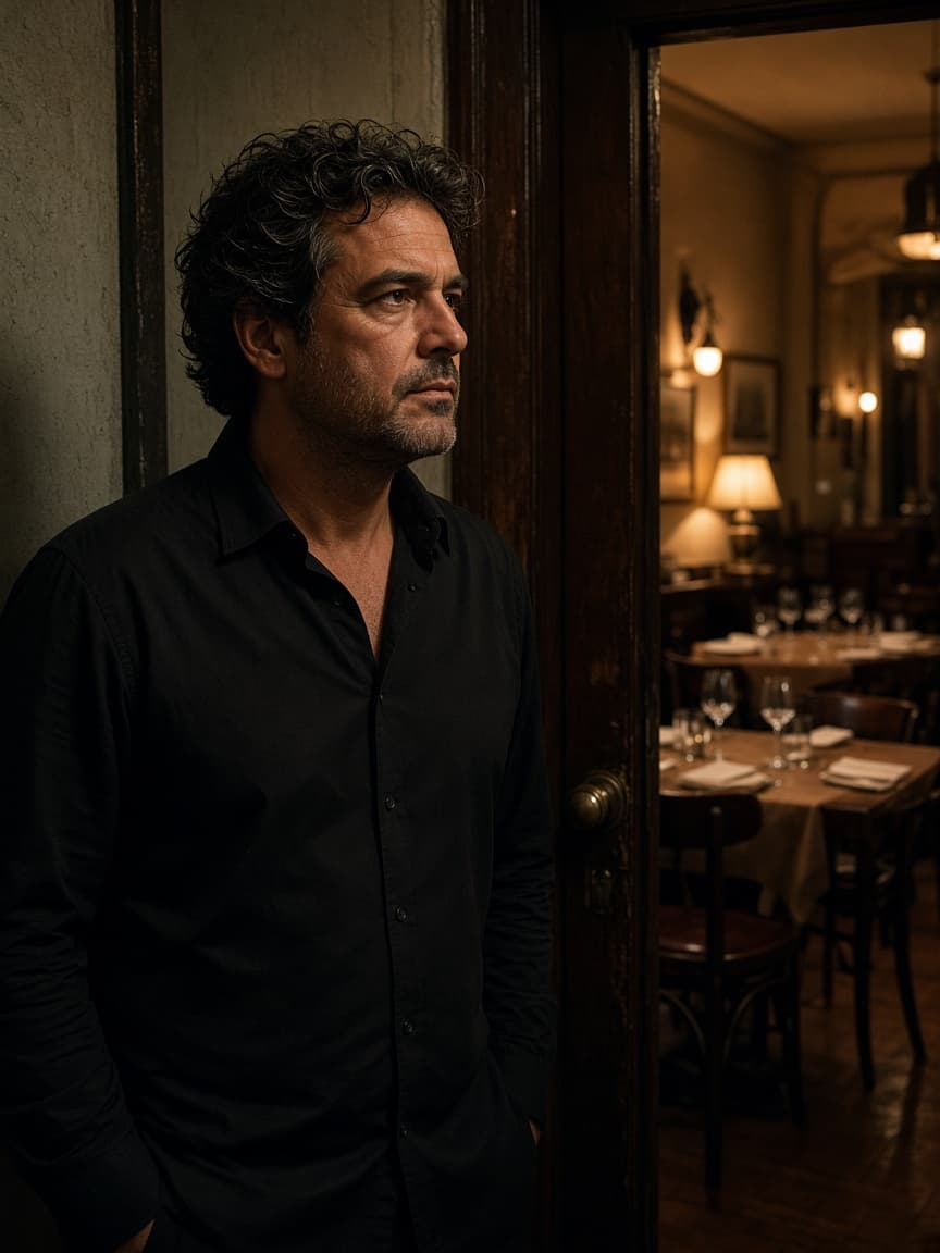 A restaurant owner in the dining room before service