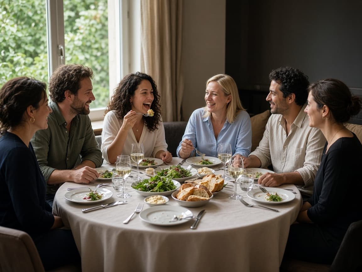 A small rehearsal lunch at a restaurant table