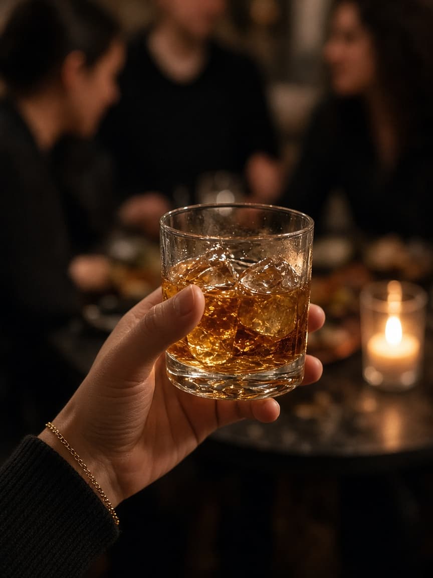 A guest raising a glass at a small dinner