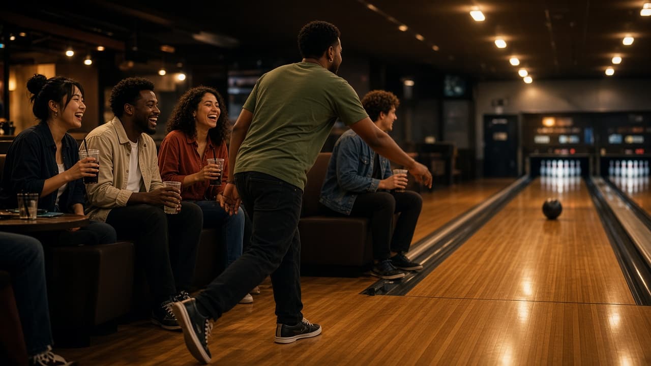 Friends at a bowling party